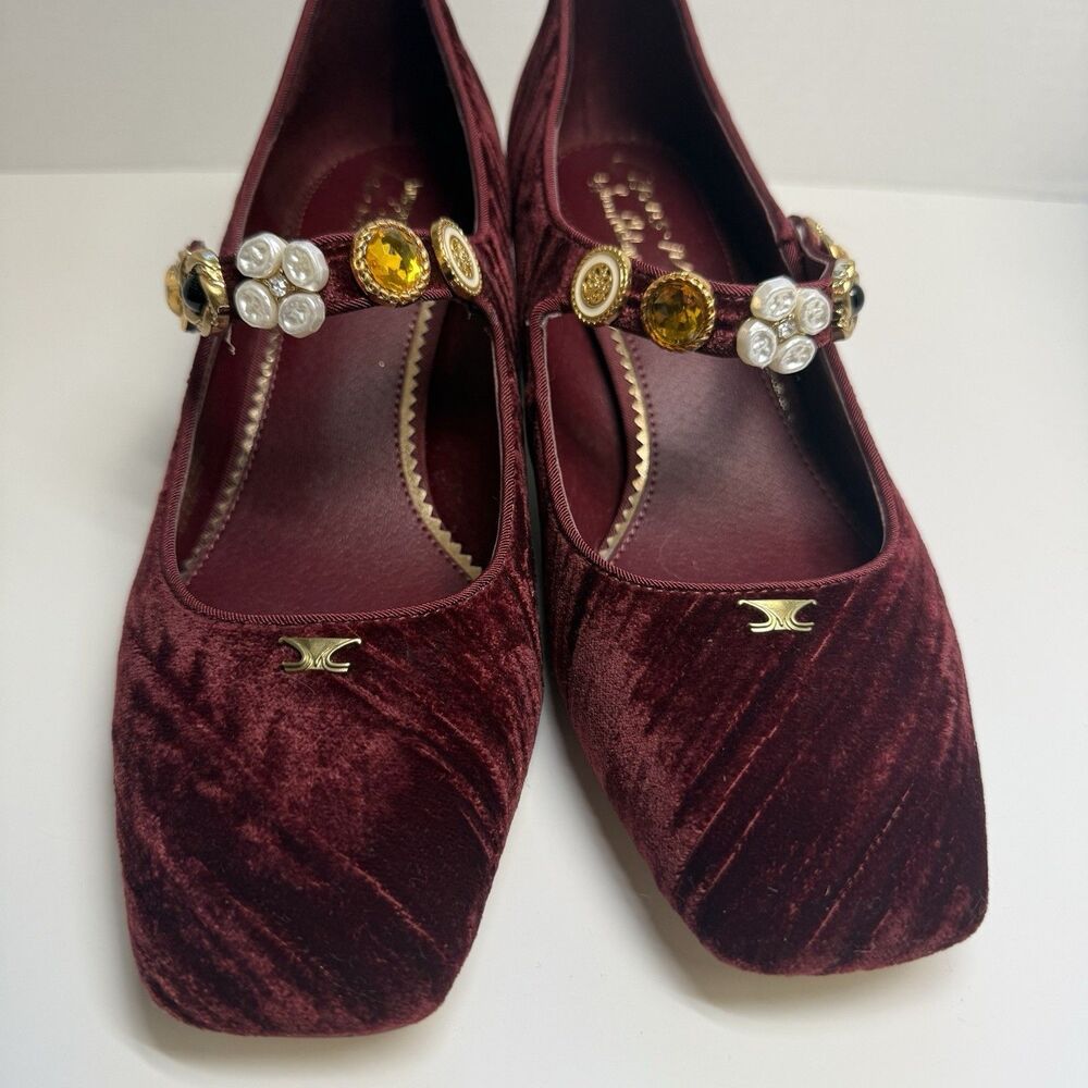 Mary Jane Deep Red Velvet Heels - Picture 8 of 10